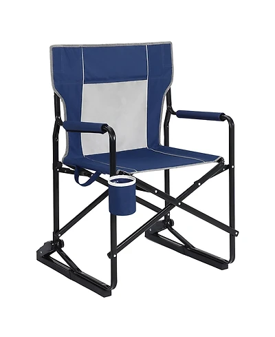 Portable Folding Rocking Camping Chair with Cup Holder, Breathable Backrest