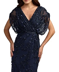 Mac Duggal Women's Beaded Floral Embroidered Mesh Gown