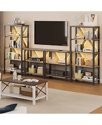 5-Tier Industrial Bookshelf with Led Lights, 66 in. Tall Open Display Shelves Storage Organizer, Modern Freestanding Storage Bookcase for Home Office