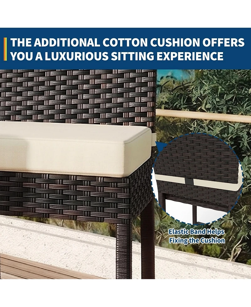 Outdoor Wicker Bar Stools Set of 4 with Cushion, Counter Height Patio Bar Chairs with Backrest, Footrest, Metal Frame for Backyard, Poolside, Garden