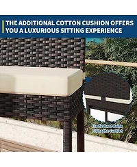 Outdoor Wicker Bar Stools Set of 4 with Cushion, Counter Height Patio Bar Chairs with Backrest, Footrest, Metal Frame for Backyard, Poolside, Garden