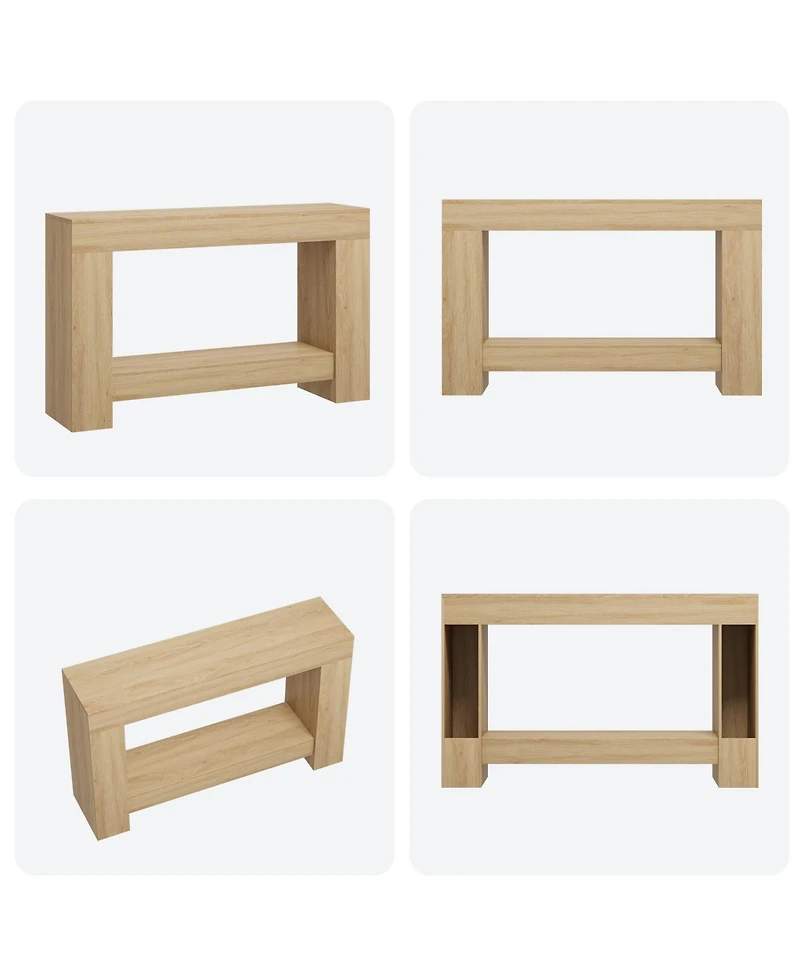 47.2" Farmhouse Console Table with H-Base, 2-Tier Entryway Sofa Table for Living Room,Natural Color