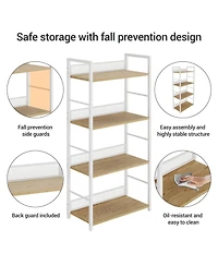 4-Tier Industrial Bookshelf, Metal and Wood Freestanding Open Display Rack with Anti-Fall Mesh Guard, Anti-Tip Kit for Home Office Bedroom Living Room