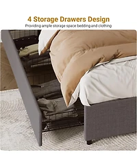 King/Queen/Full Upholstered Platform Bed with Drawers, Linen Storage Bed Frame, Engineered Wood for Bedroom
