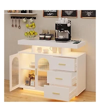 55 x 16 x 42 in 3 Door 3 Drawer Sideboard Buffet Cabinet, Engineered Wood Storage with Floating Look for Dining Room Living Room, White