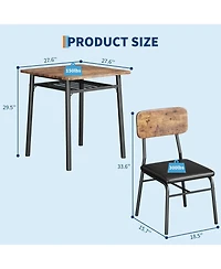 Dining Table for 2 with Storage Rack Small Kitchen Table Set with Upholstered Chairs Metal Frame Space Saving for Apartment Dining Room Small Space