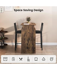 Bar Table and Chair Set for 2 Counter Height with Wine Rack and Wine Glass Holder Open Storage Shelf Space Saving for Kitchen Dining Room Apartment