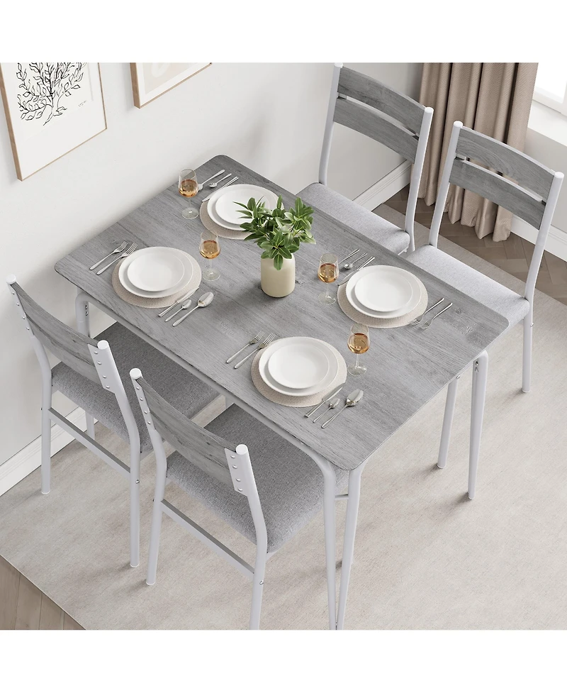 Modern 5-Piece Dining Set for 4 - Black Table + 4 Upholstered Chairs