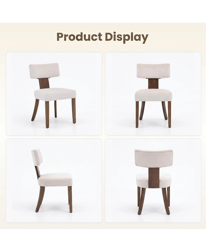 6 Set of Mid-Century Farmhouse Dining Chairs, Upholstered Ergonomic Chairs with Curved Backrest and Wooden Legs for Kitchen, Dining Room, Apartment