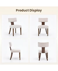 6 Set of Mid-Century Farmhouse Dining Chairs, Upholstered Ergonomic Chairs with Curved Backrest and Wooden Legs for Kitchen, Dining Room, Apartment