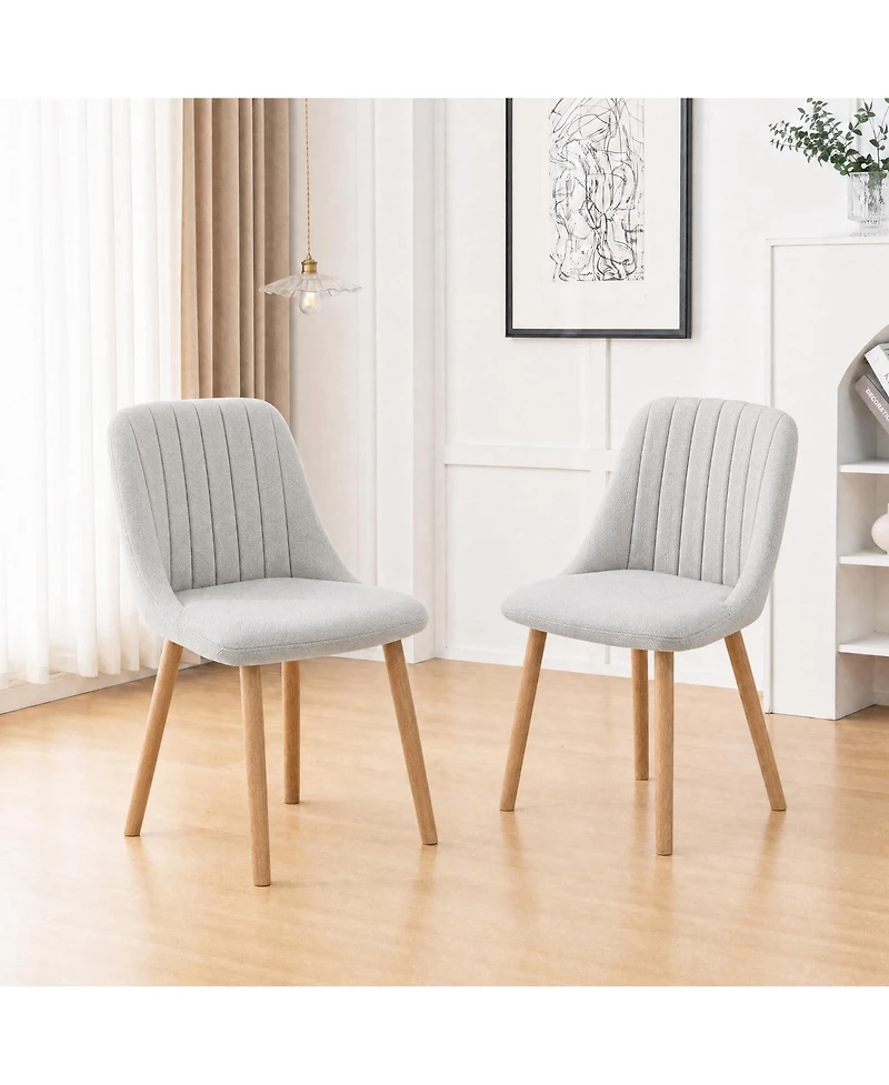 Set of 2 Upholstered Dining Chairs, Fabric Covered Seats with Ergonomic Curved Backrest, Wood Legs, Easy-Clean Surface, 300 lbs Load Capacity