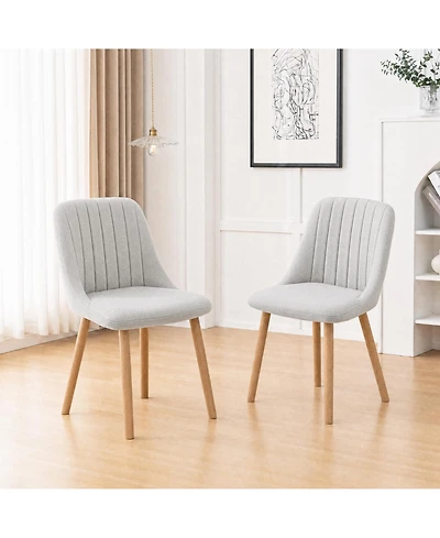 Set of 2 Upholstered Dining Chairs, Fabric Covered Seats with Ergonomic Curved Backrest, Wood Legs, Easy-Clean Surface, 300 lbs Load Capacity