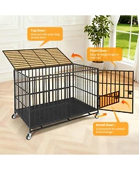Large Heavy Duty Dog Crate, Large Metal Wire Kennel with Double Doors for Medium Large Dogs, Foldable with Removable Tray