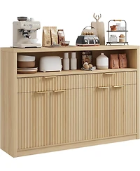 51" Modern Fluted Buffet Sideboard Cabinet with Doors and Drawers, Warm Wood Finish