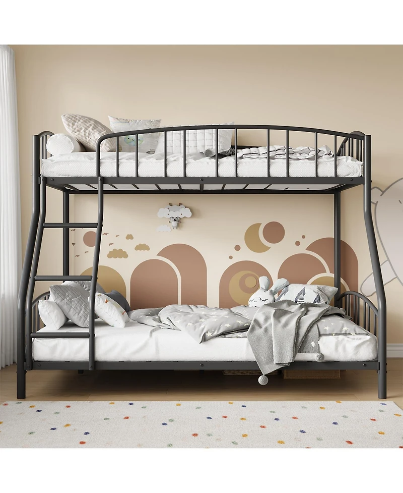 Bunk Bed Twin Over Full Metal Heavy Duty Steel Frame with Arched Guardrail and Ladder 400 lbs Capacity Space-Saving for Bedroom Guest Room Black