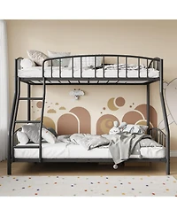 Bunk Bed Twin Over Full Metal Heavy Duty Steel Frame with Arched Guardrail and Ladder 400 lbs Capacity Space-Saving for Bedroom Guest Room Black