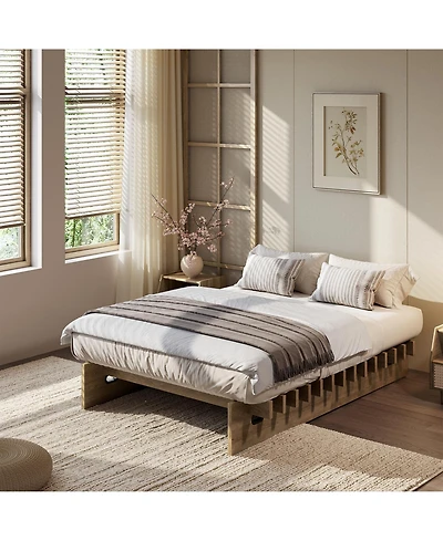 Minimalist Low Profile Platform Bed Frame, Noise-Free Slat Support, No Box Spring Needed