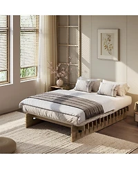 Minimalist Low Profile Platform Bed Frame, Noise-Free Slat Support, No Box Spring Needed