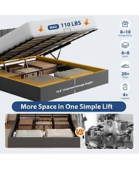 King Size Lift Up Storage Bed Frame, Linen Upholstered Platform Bed, Hydraulic System with Handle, No Box Spring Needed, Wood Slats Support
