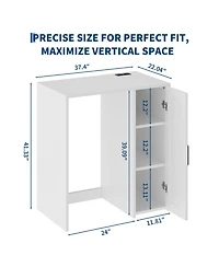 Coffee Bar Cabinet with Fridge Space, Mini Fridge Stand with Barn Door, Built-In Power Outlet, Adjustable Storage Space for Kitchen, Office, Dorm