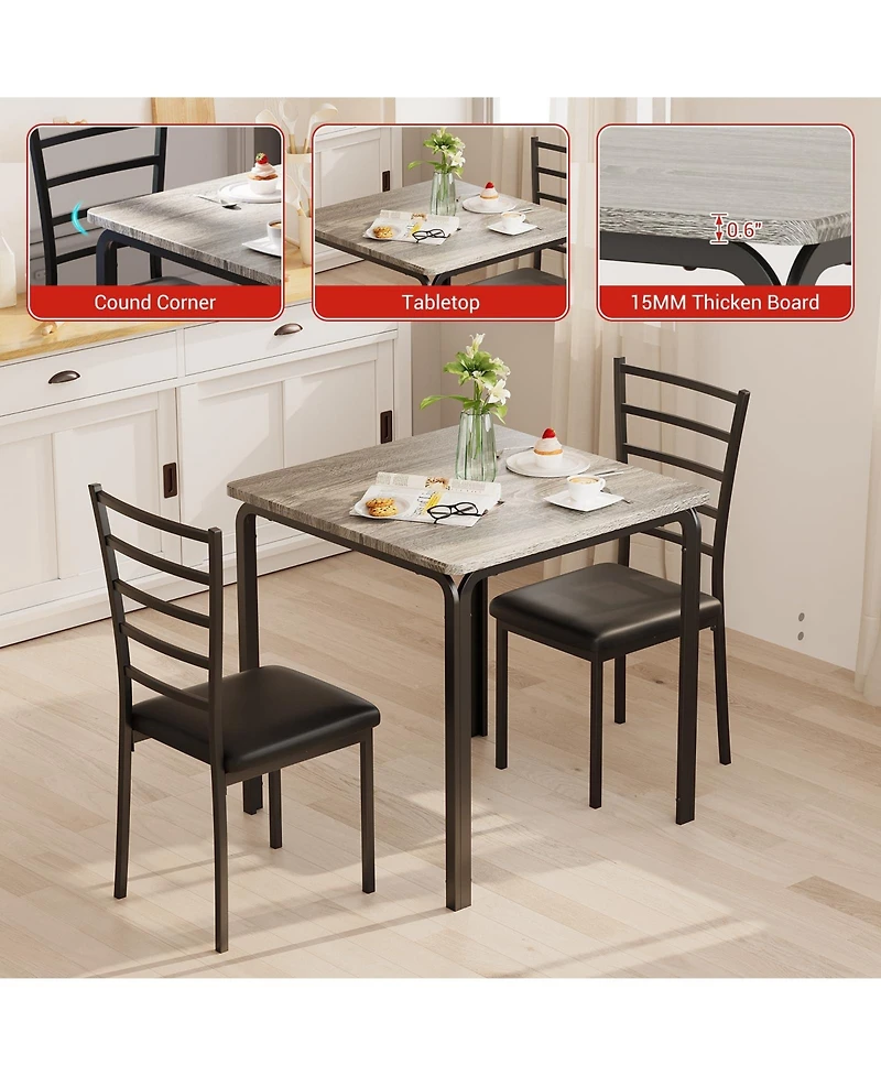 39" x 21" Dining Set with Wine Rack and 2 Stools, Engineered Wood Kitchen Table and Stools for Dining Room Small Space, Brown/Black