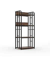 25"D x 16"W 56"H 4-Tier Storage Shelf, Heavy Duty Iron Pipe and Engineered Wood Shelving Unit for Kitchen, Living Room, Garage, Golden Armor