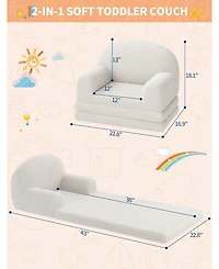 Convertible Kids Sofa, 2-in-1 Fold Out Kids Lounge Chair and Toddler Soft Couch for Playroom Nursery