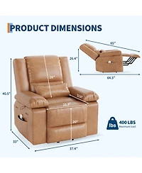 Power Lift Recliner with Heat and Massage, Pu Leather Electric Chair for Seniors,Brown