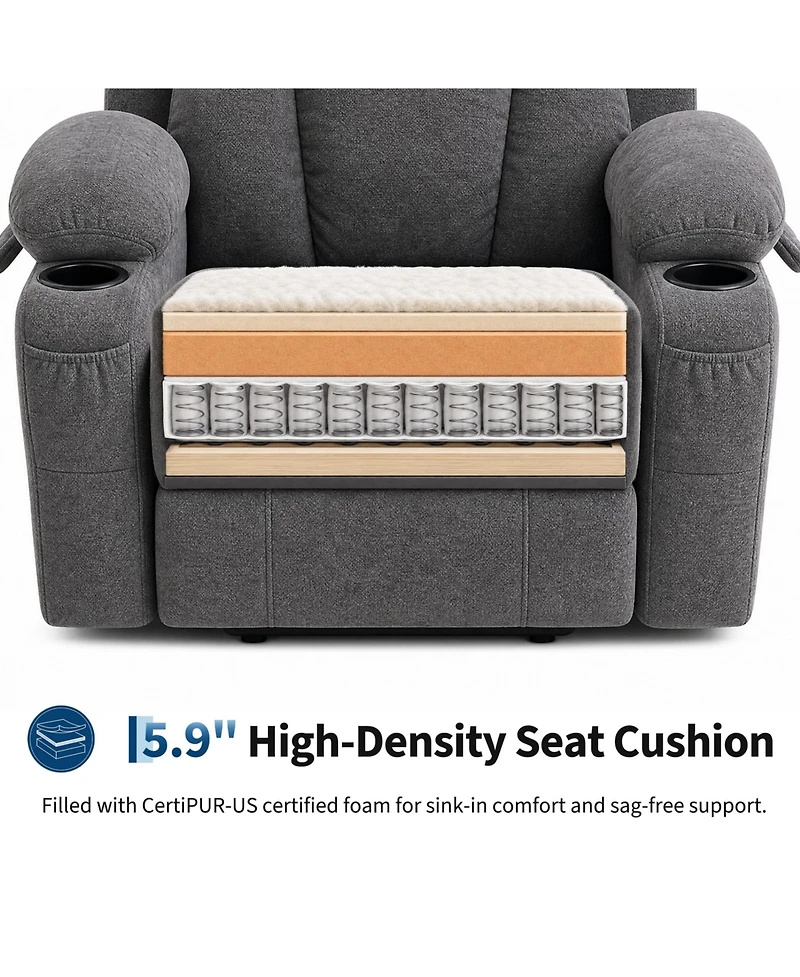 Oversized Chenille Power Lift Recliner with Heat, Massage and Memory Remote, Usb, Cup Holders,Grey