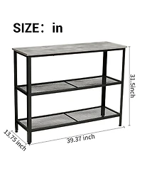 40" Industrial 3-Tier Console Table with Mesh Shelves, Rustic Grey and Black Metal Frame