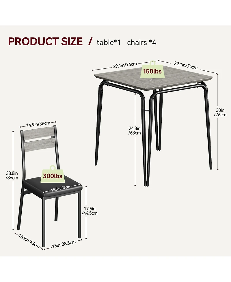 Kitchen Table and Chairs Set of 3 Square Dinette with Cushioned Seats Space Saving Compact Design for Small Apartment Dining Room Breakfast Nook