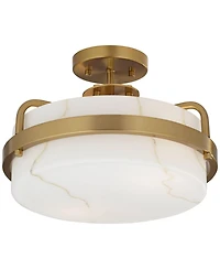 Possini Euro Design Bregman 13" Mid Century Modern Semi Flush-Mount Ceiling Light Fixture Kitchen Brass Finish White Stone Glass