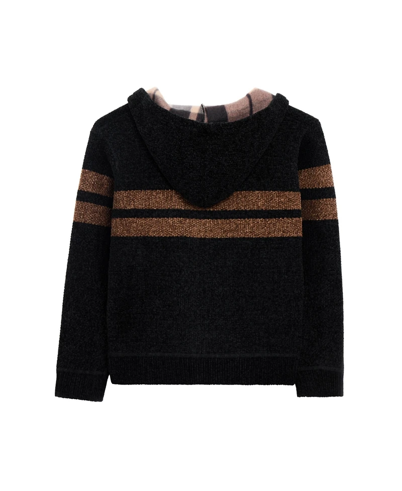 Xray Boys Hooded Flannel Lined Full Zip Sweater With Stripes