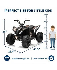12V Kids Ride On Atv Quad, Battery Powered 4-Wheel Off Road Vehicle with Dual Motors for Outdoor Fun, Blue/Red/Yellow/Rose/Green/Camo/White, Ages 3-6