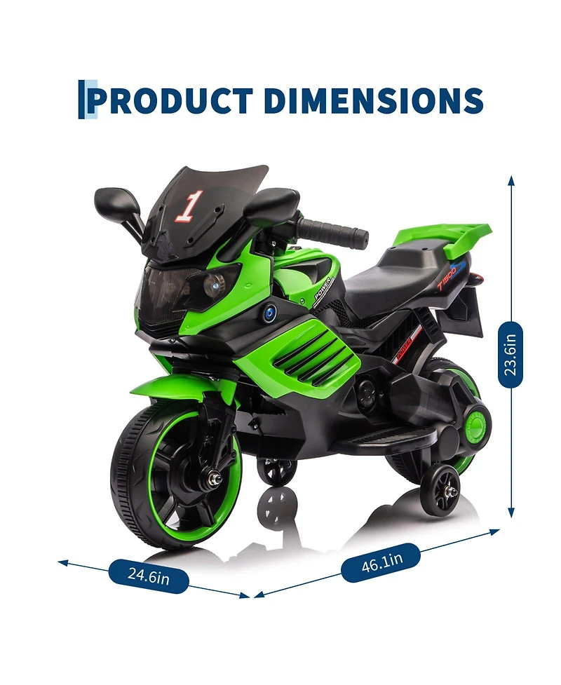 30 Inch Kids 6V Ride On Motorcycle, Electric Bike with Training Wheels Headlights Music for Toddlers, Light Pink/Rose Red/Green/White, Ages 2-5
