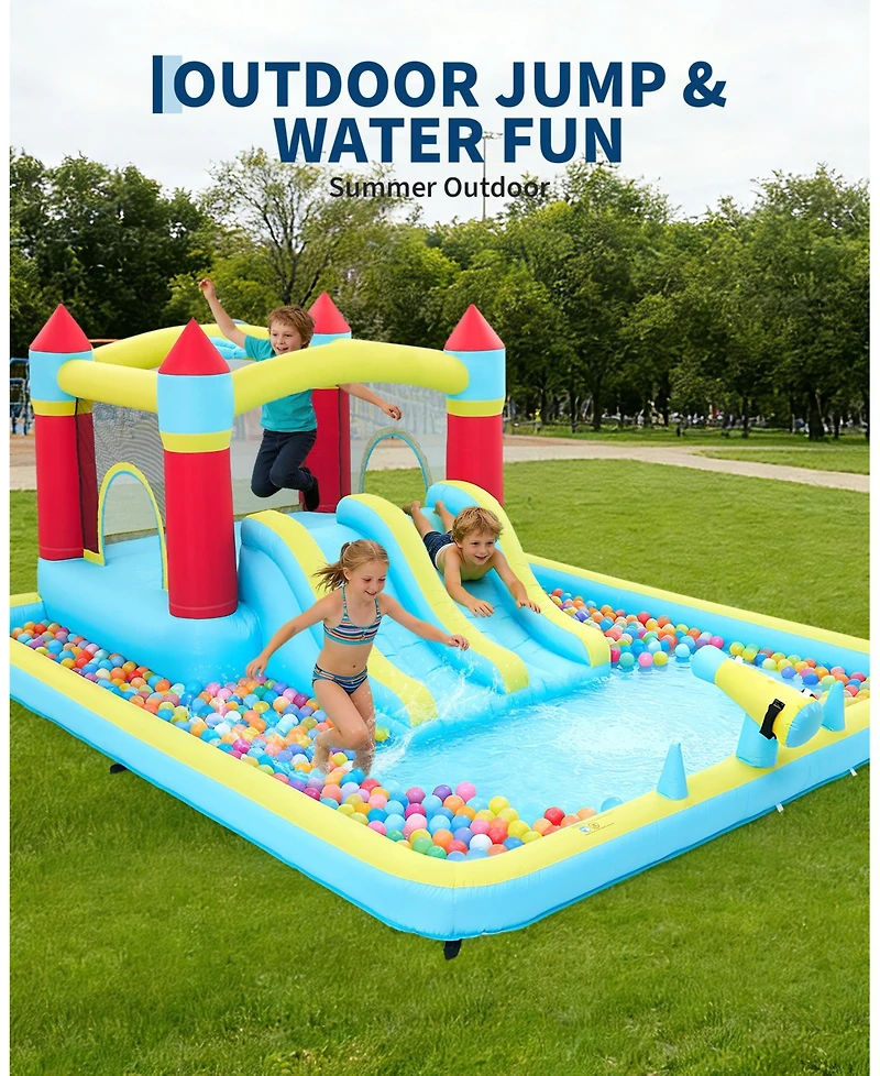 Kids Inflatable Bounce House with Slide, Outdoor Jumping Castle for Backyard Fun, Blower Included, Blue, Ages 3-10