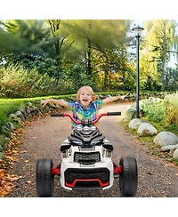 Single Seat 12V Kids Ride On Atv Toy Ages 3-6, Battery Powered 3-Wheel Quad with Leather Seat, Backyard Driving, White