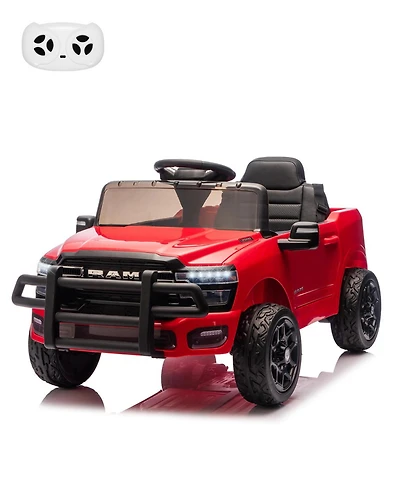 12V Licensed Ram Pickup Ride-On Vehicle, Parental Remote Control, Spring Shock Absorbers, Led Lighting, Built-In Music, Electric Play Truck for Kids
