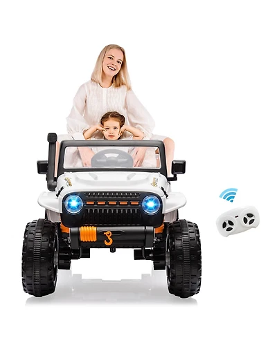 24V Two-Seat Electric Ride-On Truck, Four 45W Motors, Switchable 4WD/2WD, Remote Control, Led Headlights, Audio Player, Cushioned Seats for Children