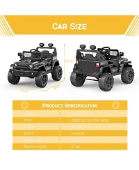 12V Electric Ride-On Car for Kids, Remote Control, Suspension, Led Lights, 2 Speeds, Battery Powered Toy Vehicle for Ages 3-8