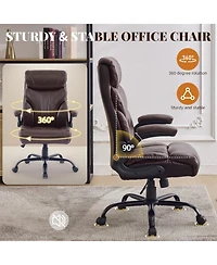 Big and Tall Ergonomic Executive Desk Office Chair, Pu Leather, 90-155 degrees Recline, Lumbar Support, Flip-up Armrests, Swivel Chair with Wheels
