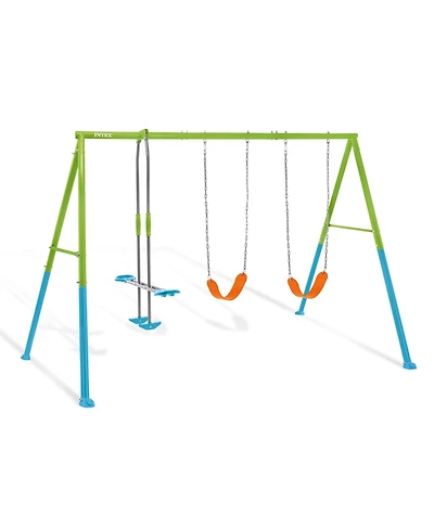 Intex Three Feature Colored Playground Swing Set with Trapeze Bar, Multicolor