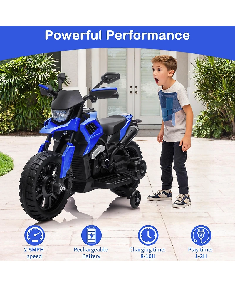 6V Kids Ride On Motorcycle Toy, Battery Powered 2-Wheel Scooter with Training Wheels for Indoor Outdoor Play, Blue, Ages 3-6