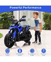 6V Kids Ride On Motorcycle Toy, Battery Powered 2-Wheel Scooter with Training Wheels for Indoor Outdoor Play, Blue, Ages 3-6