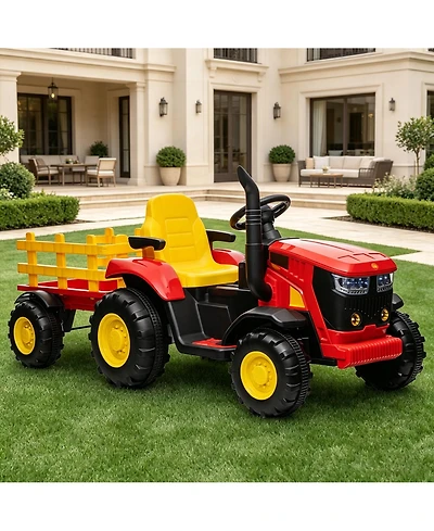 12V Kids Ride On Tractor Toy, Battery Powered Farm Vehicle with Horn and Lights for Outdoor Fun, Green/Blue/Yellow/Red, Ages 3-6