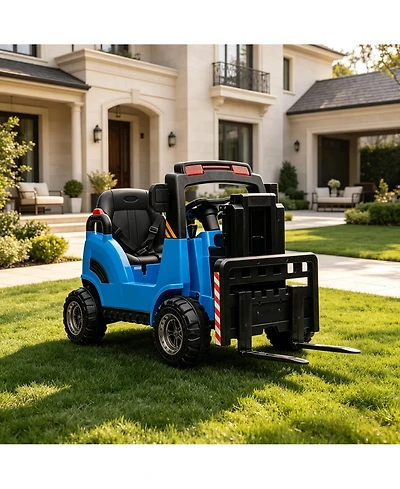 12V Kids Ride On Forklift Truck Toy, Battery Powered Construction Vehicle with Lifting Forks for Outdoor Fun, Blue, Ages 3-6