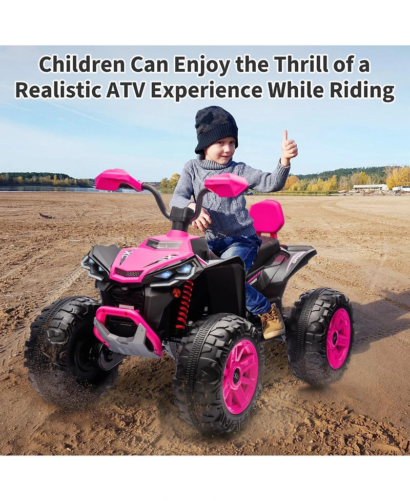 24V Dual Seat Kids Ride On Atv Utility Vehicle, Battery Powered 4-Wheel Ride On Toy for Outdoor Fun, Pink, Ages 3-6