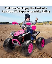 24V Dual Seat Kids Ride On Atv Utility Vehicle, Battery Powered 4-Wheel Ride On Toy for Outdoor Fun, Pink, Ages 3-6