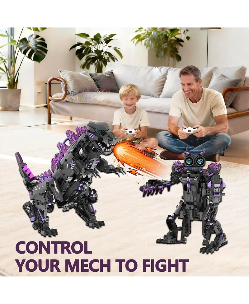 5-in-1 Remote Control Dinosaur Building Blocks Toy Ages 6+, Programmable Rc Robot Kit for Kids, Indoor Outdoor Play, Purple