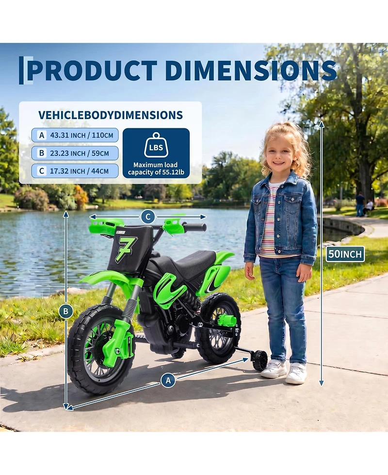 Single Seat 12V Kids Ride On Motorcycle Toy Ages 3-6, Battery Powered Electric Off-Road Vehicle with Lights, Orange/Red/Green